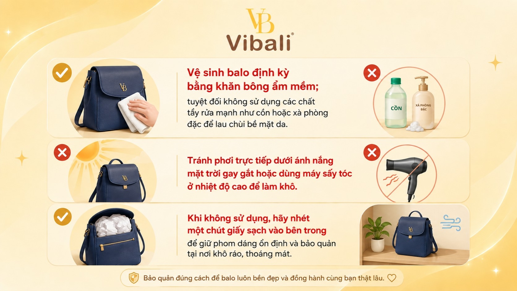 hướng dẫn bảo quản balo da mua tại Vibali