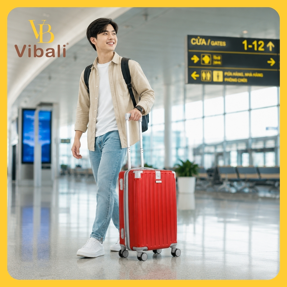 Vali du lịch nhựa ABS VBV019 màu đỏ nổi bật