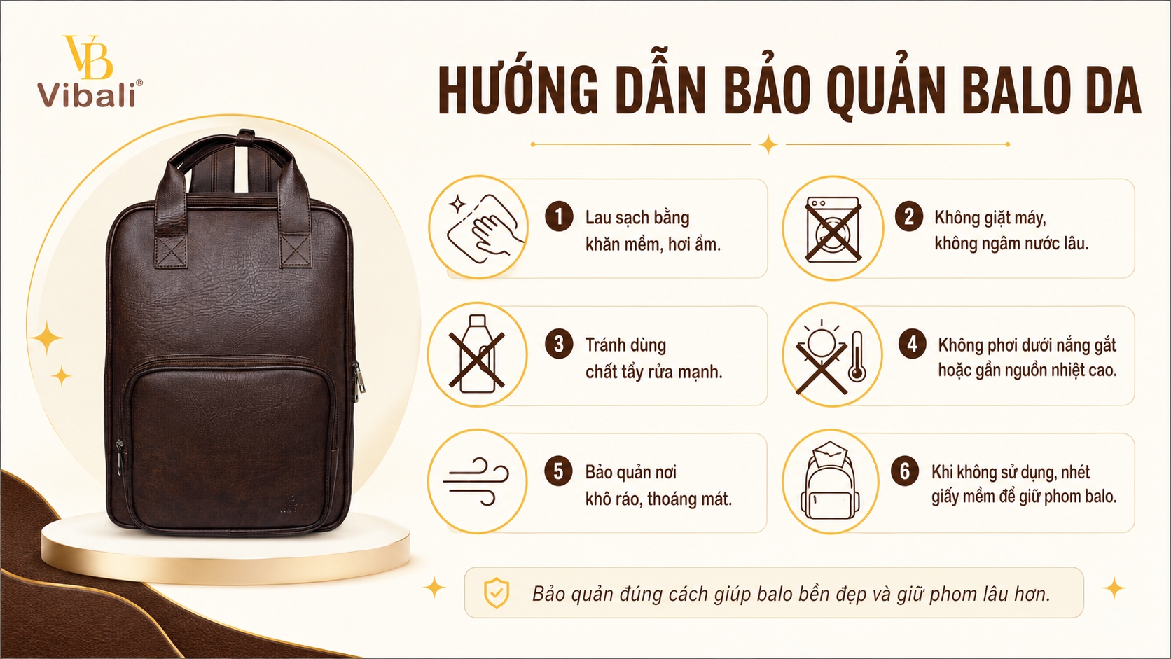Vibali hướng dẫn cách bảo quản balo da luôn bền đẹp