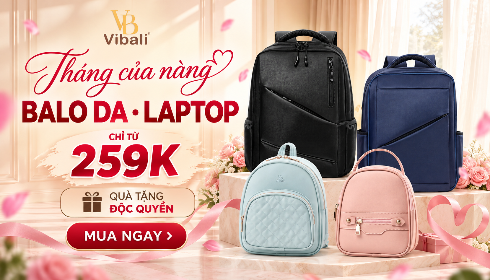 Quà tặng 20/10 với balo da laptop ưu đãi từ 259K tại Vibali